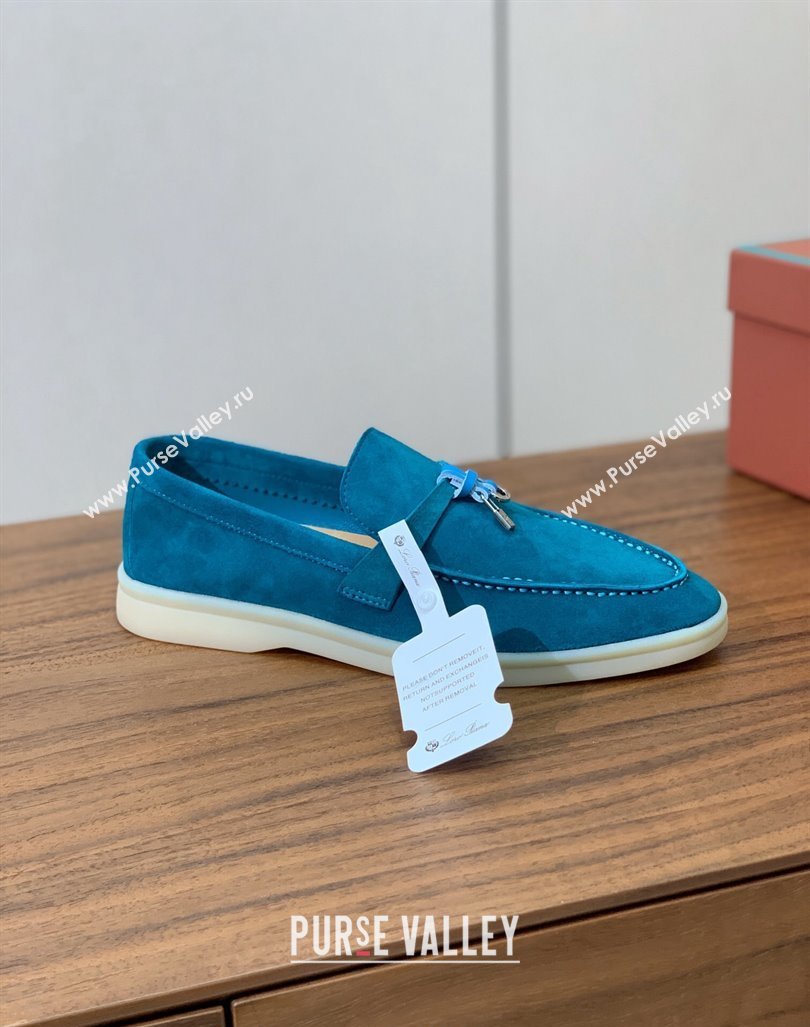 Loro Piana Suede Flat Loafers with Charm Stone Blue 2024 0812 (MD-240812108)