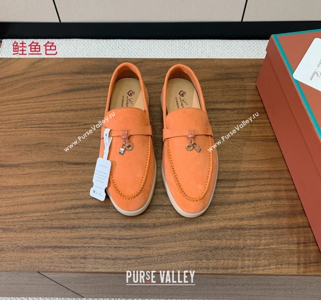 Loro Piana Suede Flat Loafers with Charm Light Orange 2024 0812 (MD-240812109)