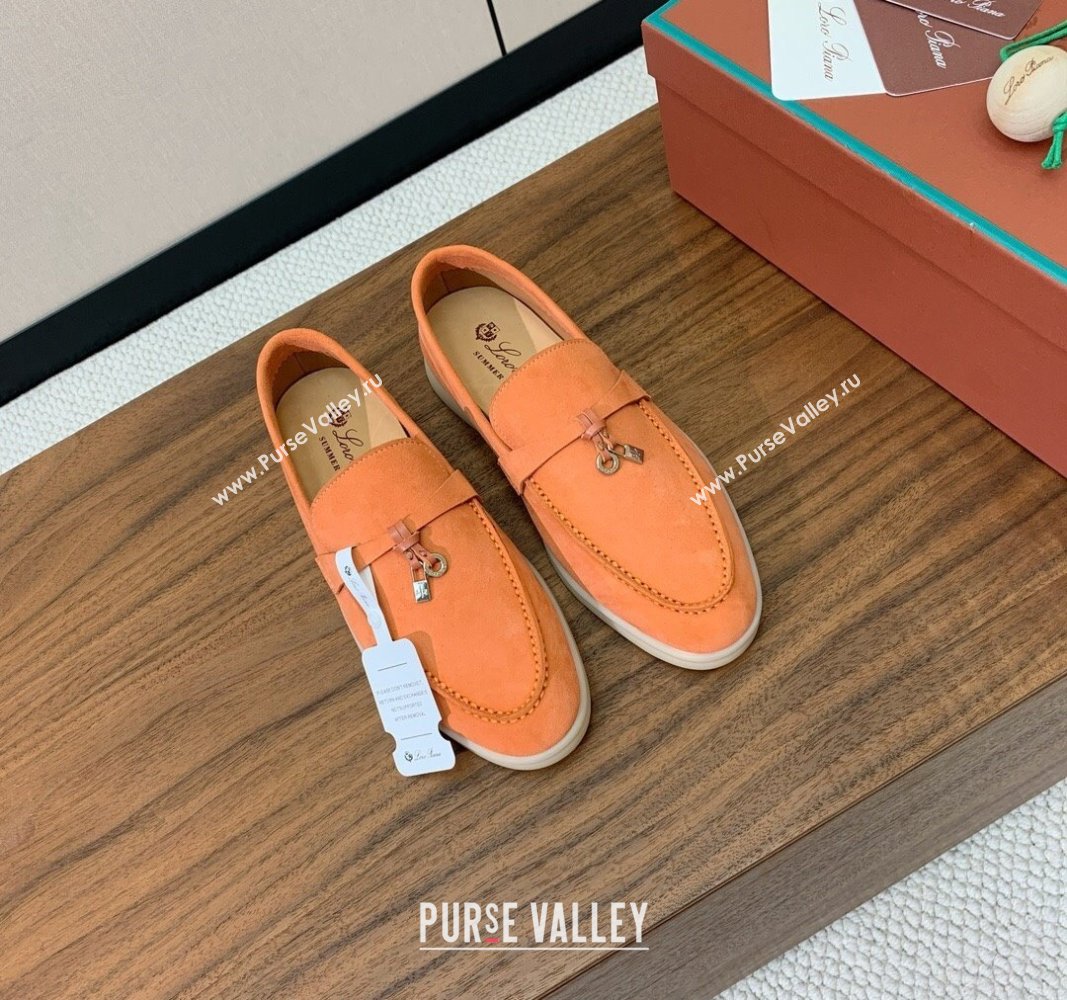 Loro Piana Suede Flat Loafers with Charm Light Orange 2024 0812 (MD-240812109)