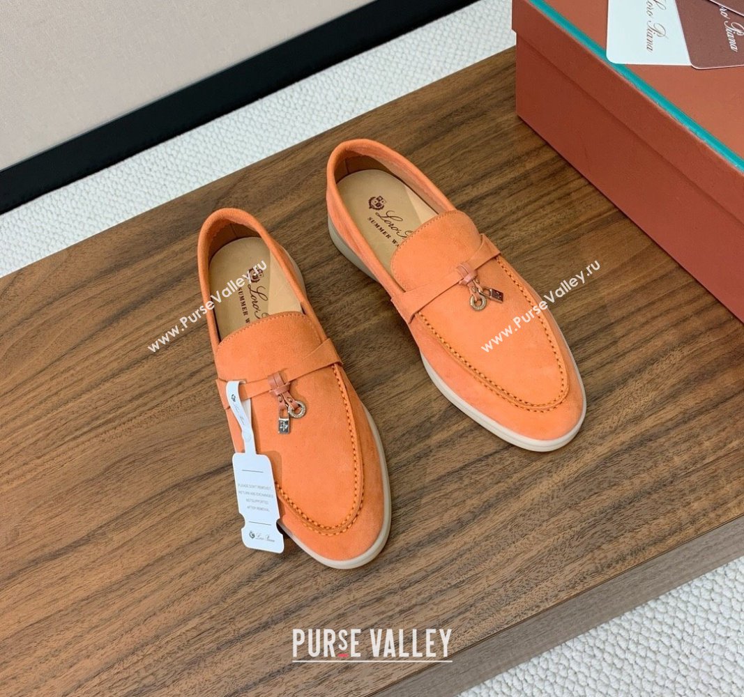 Loro Piana Suede Flat Loafers with Charm Light Orange 2024 0812 (MD-240812109)