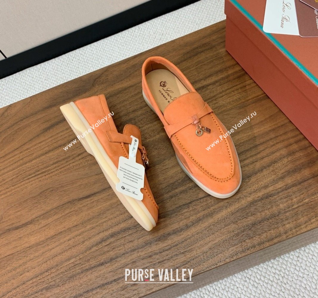 Loro Piana Suede Flat Loafers with Charm Light Orange 2024 0812 (MD-240812109)