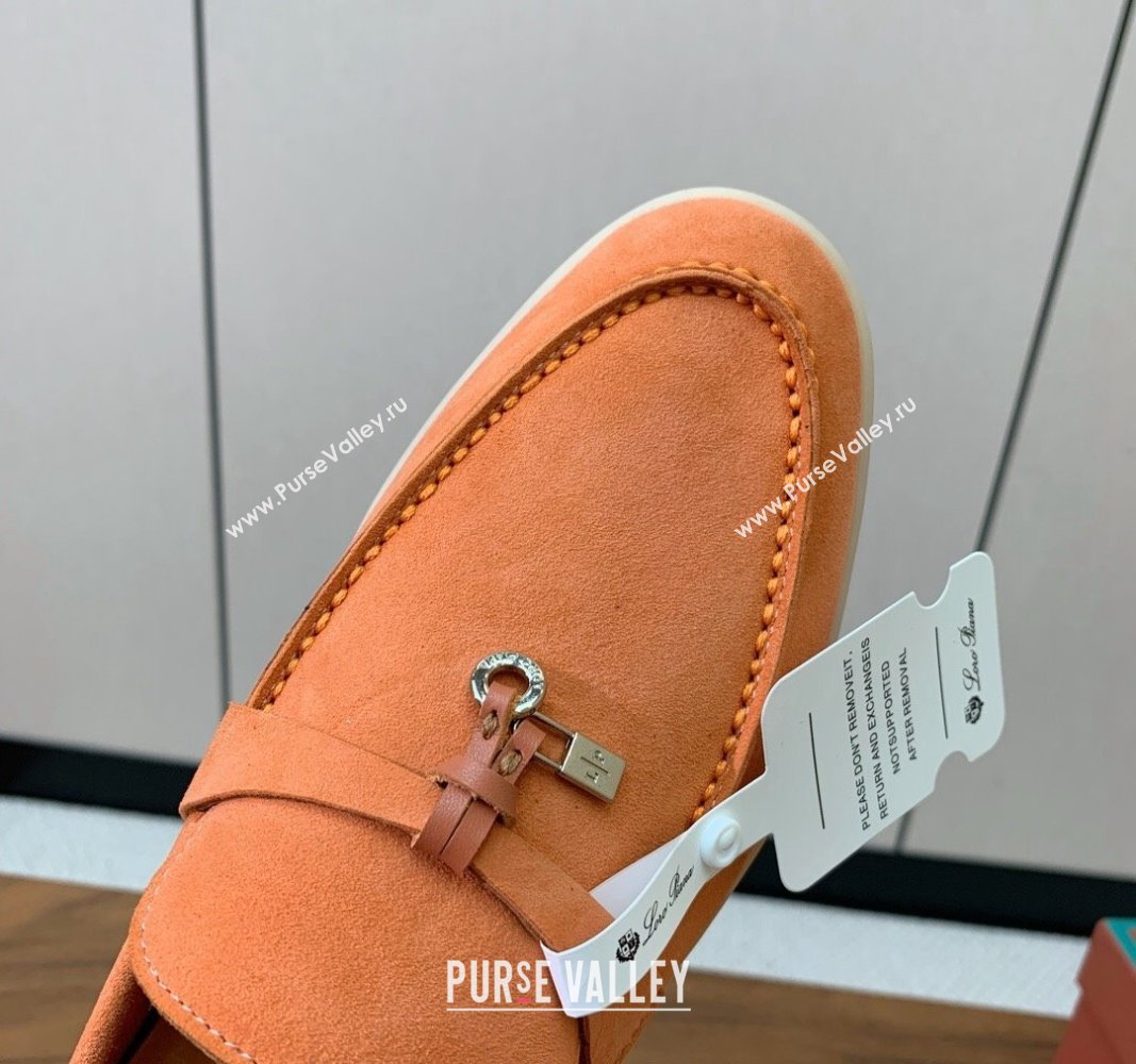 Loro Piana Suede Flat Loafers with Charm Light Orange 2024 0812 (MD-240812109)