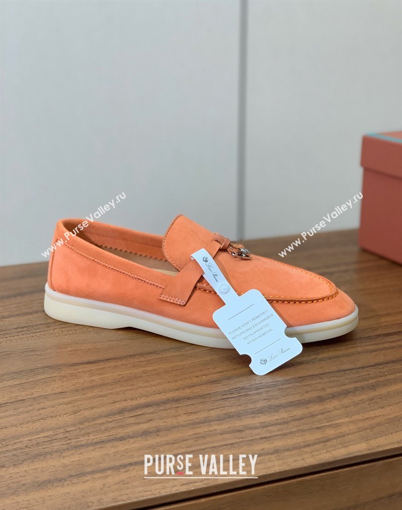 Loro Piana Suede Flat Loafers with Charm Light Orange 2024 0812 (MD-240812109)