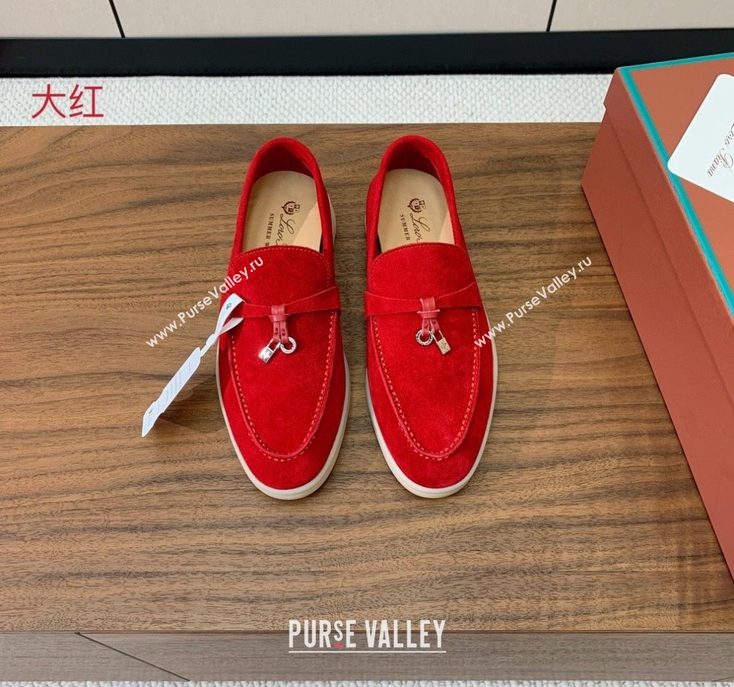 Loro Piana Suede Flat Loafers with Charm Bright Red 2024 0812 (MD-240812110)