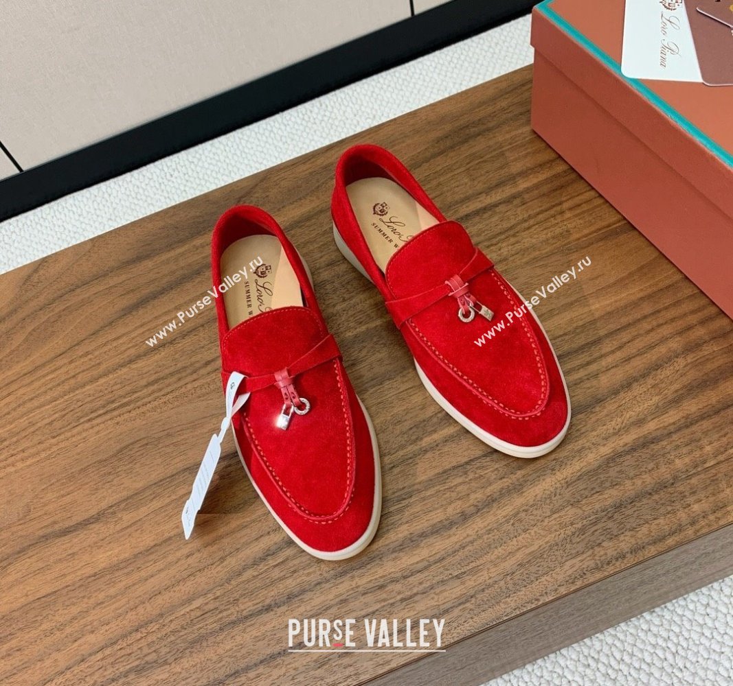 Loro Piana Suede Flat Loafers with Charm Bright Red 2024 0812 (MD-240812110)