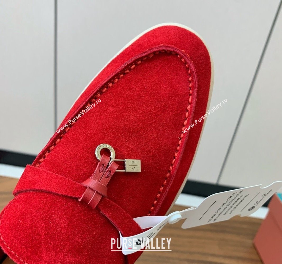 Loro Piana Suede Flat Loafers with Charm Bright Red 2024 0812 (MD-240812110)