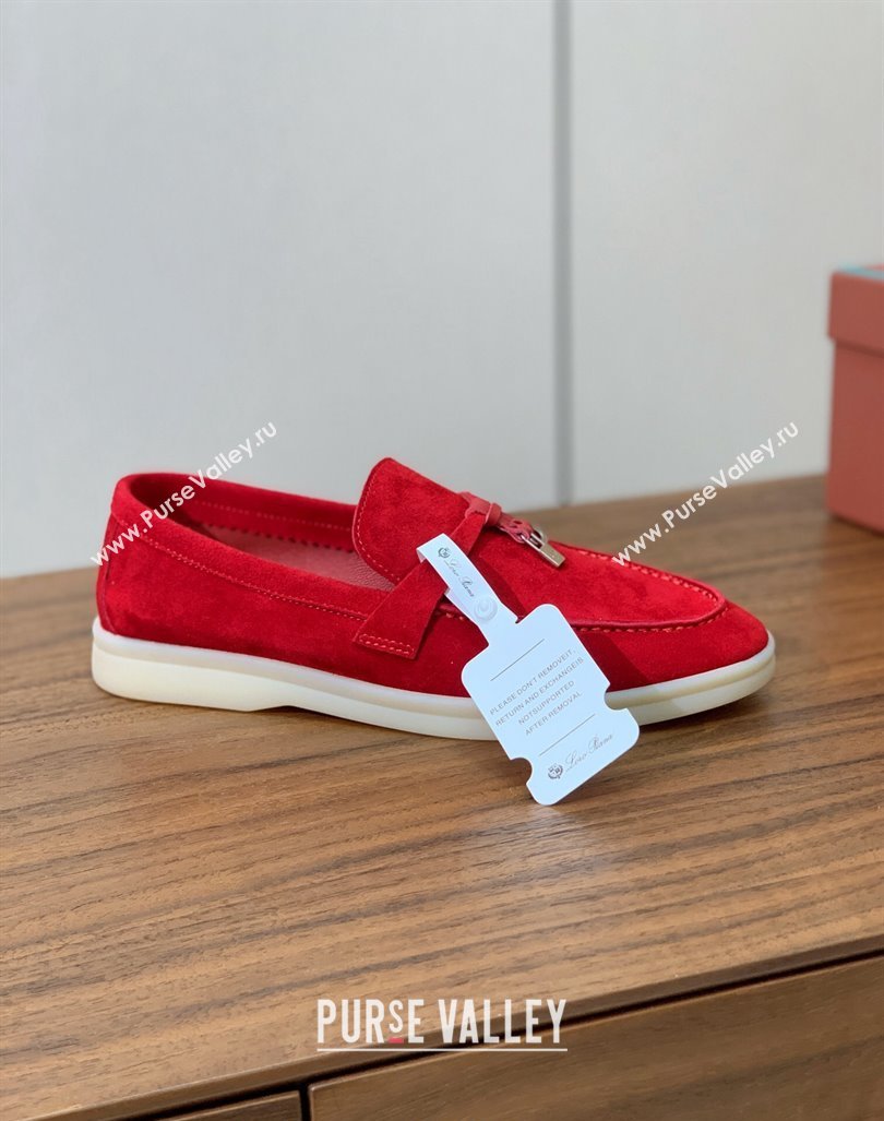 Loro Piana Suede Flat Loafers with Charm Bright Red 2024 0812 (MD-240812110)