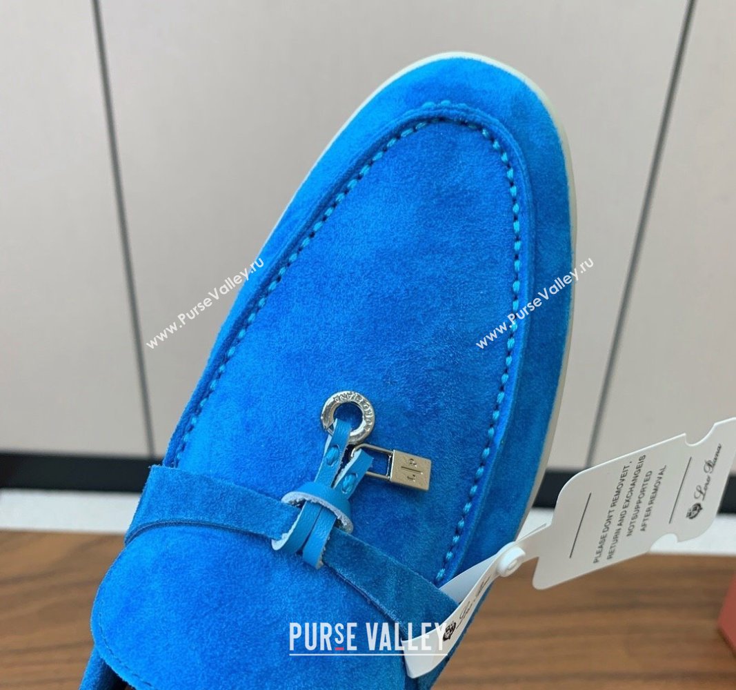 Loro Piana Suede Flat Loafers with Charm Peacock Blue 2024 0812 (MD-240812111)