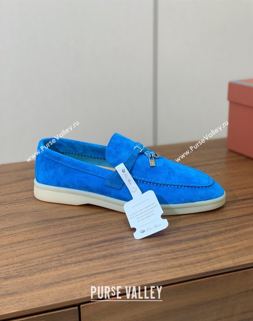 Loro Piana Suede Flat Loafers with Charm Peacock Blue 2024 0812 (MD-240812111)