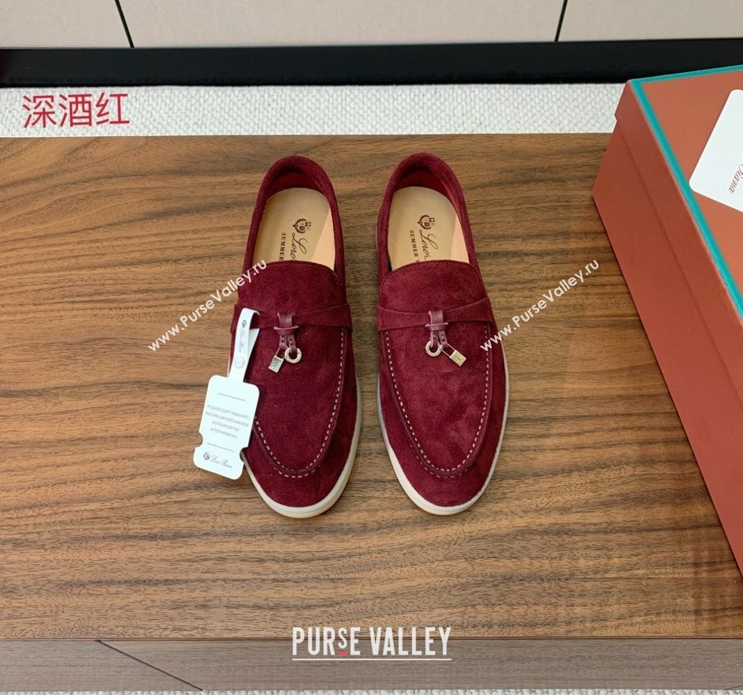 Loro Piana Suede Flat Loafers with Charm Dark Burgundy 2024 0812 (MD-240812112)