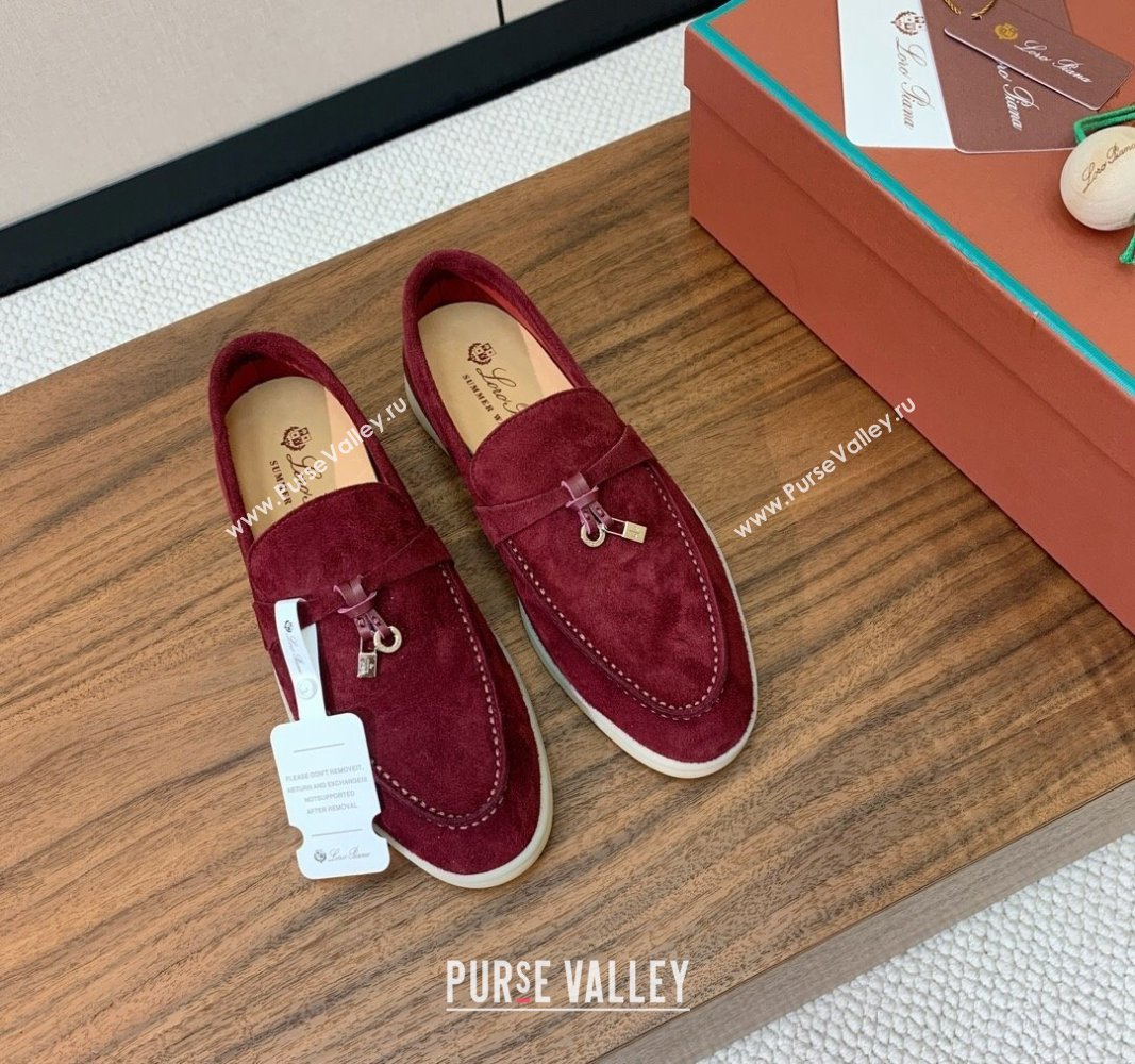 Loro Piana Suede Flat Loafers with Charm Dark Burgundy 2024 0812 (MD-240812112)