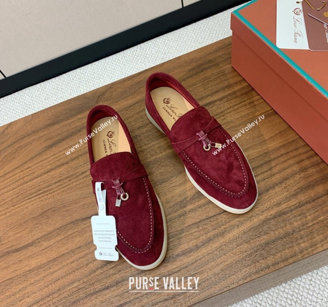Loro Piana Suede Flat Loafers with Charm Dark Burgundy 2024 0812 (MD-240812112)