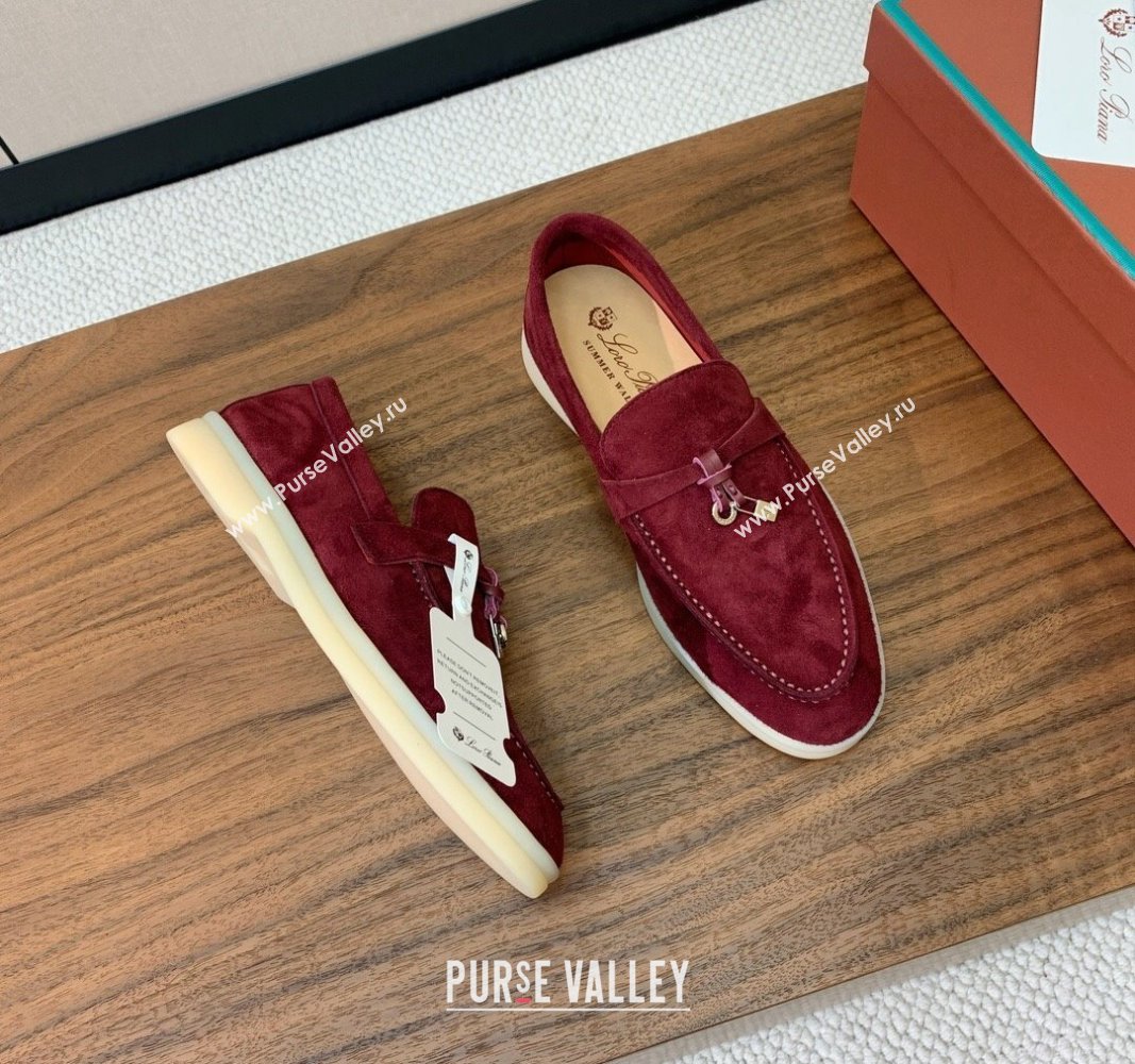 Loro Piana Suede Flat Loafers with Charm Dark Burgundy 2024 0812 (MD-240812112)