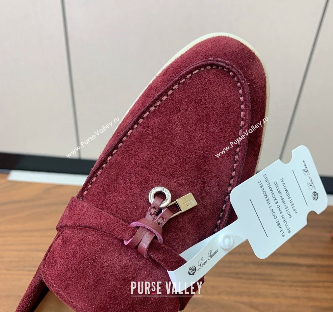 Loro Piana Suede Flat Loafers with Charm Dark Burgundy 2024 0812 (MD-240812112)