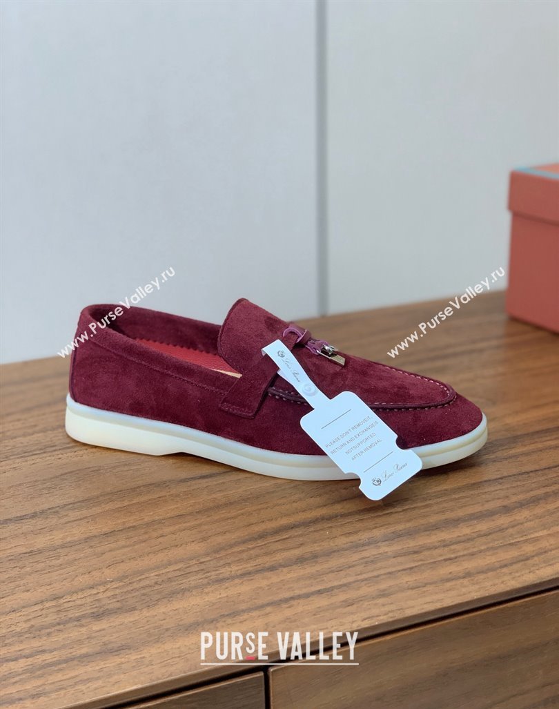 Loro Piana Suede Flat Loafers with Charm Dark Burgundy 2024 0812 (MD-240812112)