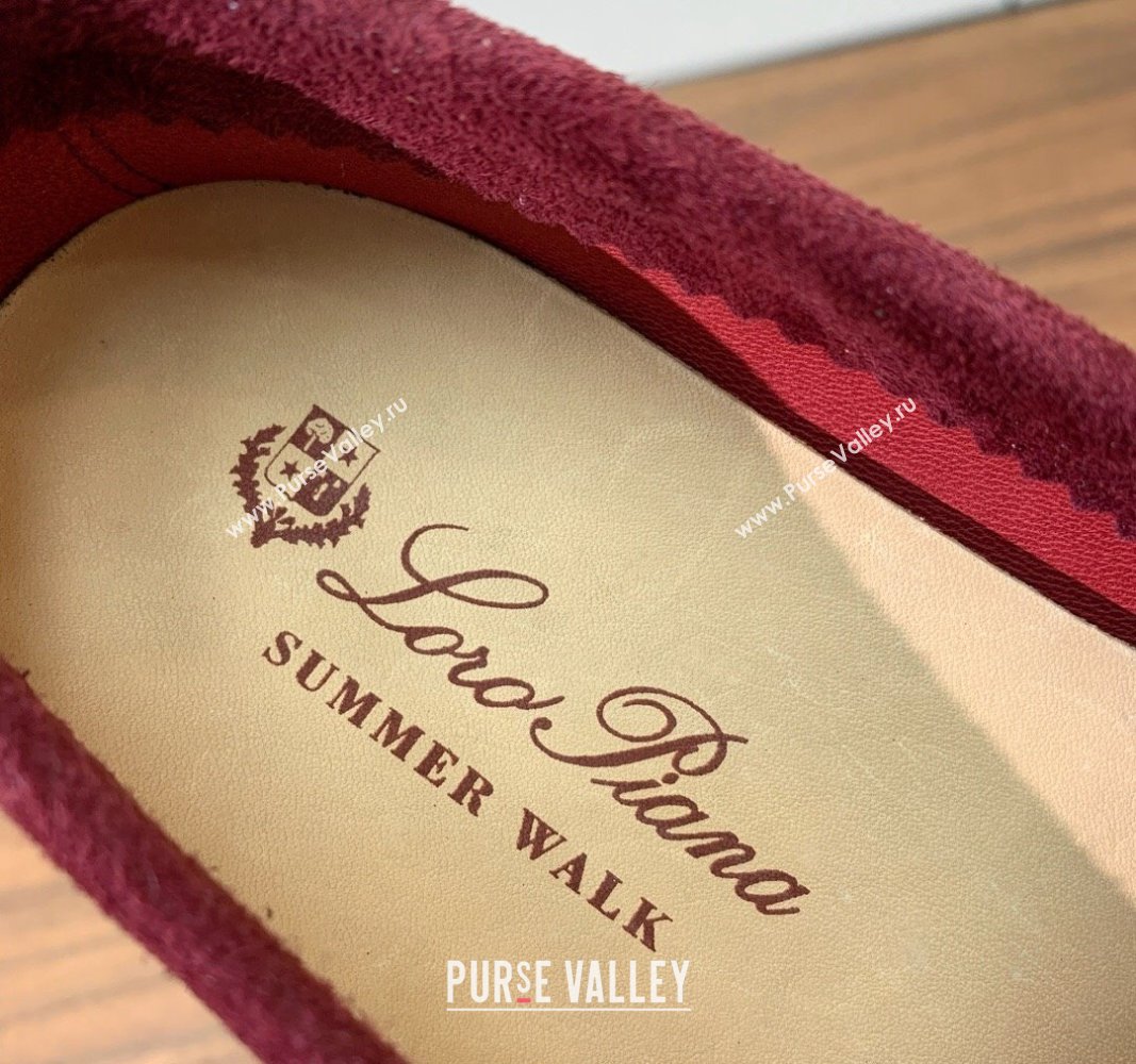 Loro Piana Suede Flat Loafers with Charm Dark Burgundy 2024 0812 (MD-240812112)