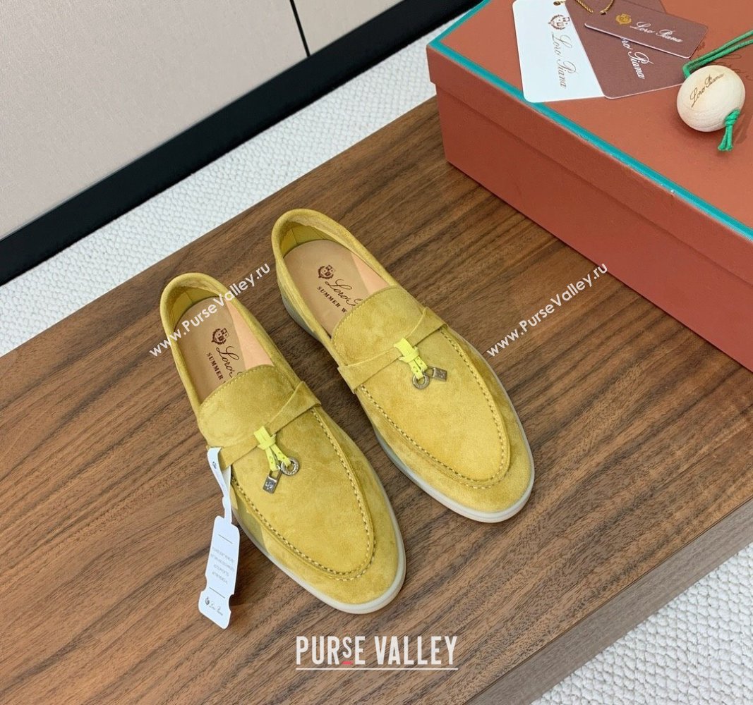 Loro Piana Suede Flat Loafers with Charm Yellow 2024 0812 (MD-240812113)