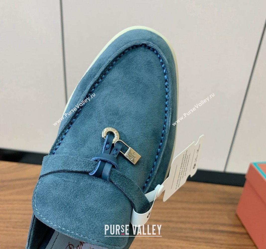 Loro Piana Suede Flat Mules Fog Blue 2024 0812 (MD-240812048)