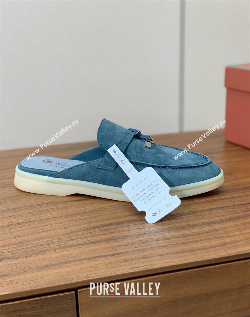 Loro Piana Suede Flat Mules Fog Blue 2024 0812 (MD-240812048)