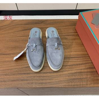 Loro Piana Suede Flat Mules Dark Grey 2024 0812 (MD-240812050)