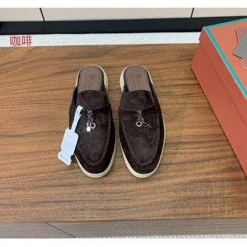 Loro Piana Suede Flat Mules Coffee Brown 2024 0812 (MD-240812051)