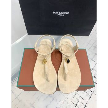 Loro Piana Mindi Suede Flat Thong Sandal Beige 2024 0724 (KER-240724064)