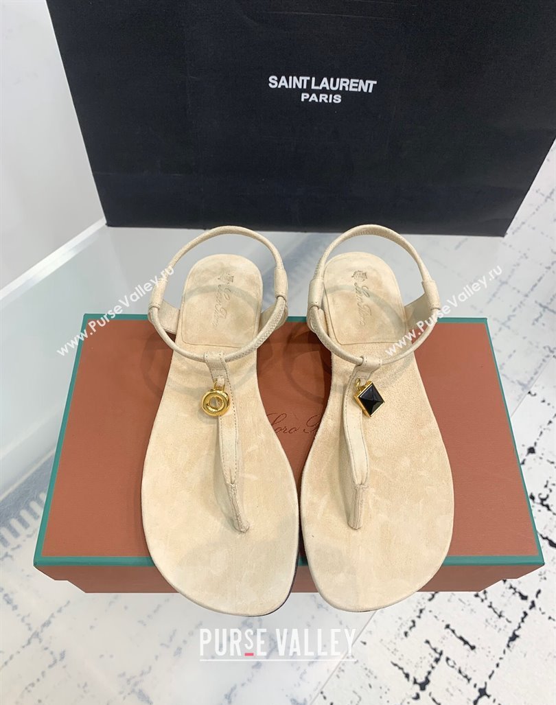 Loro Piana Mindi Suede Flat Thong Sandal Beige 2024 0724 (KER-240724064)