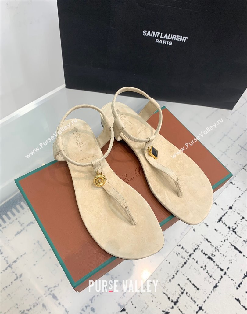 Loro Piana Mindi Suede Flat Thong Sandal Beige 2024 0724 (KER-240724064)