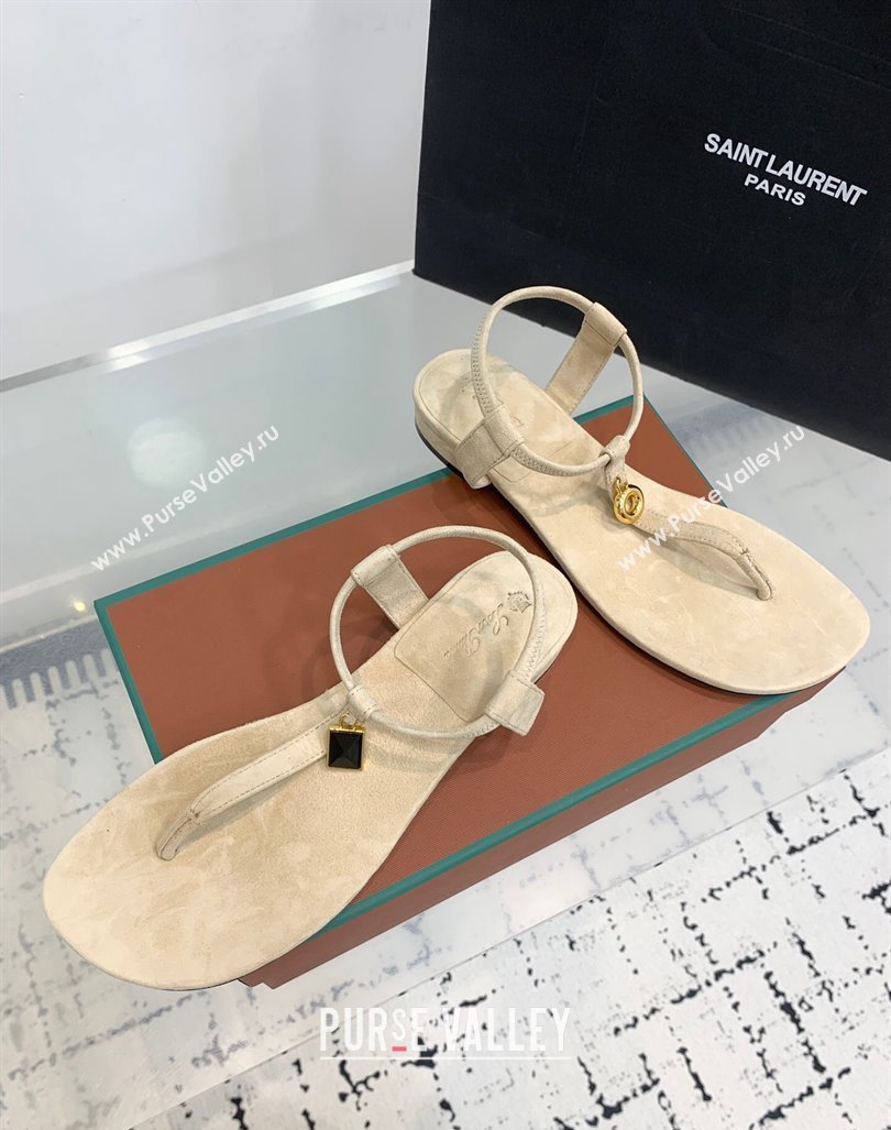 Loro Piana Mindi Suede Flat Thong Sandal Beige 2024 0724 (KER-240724064)