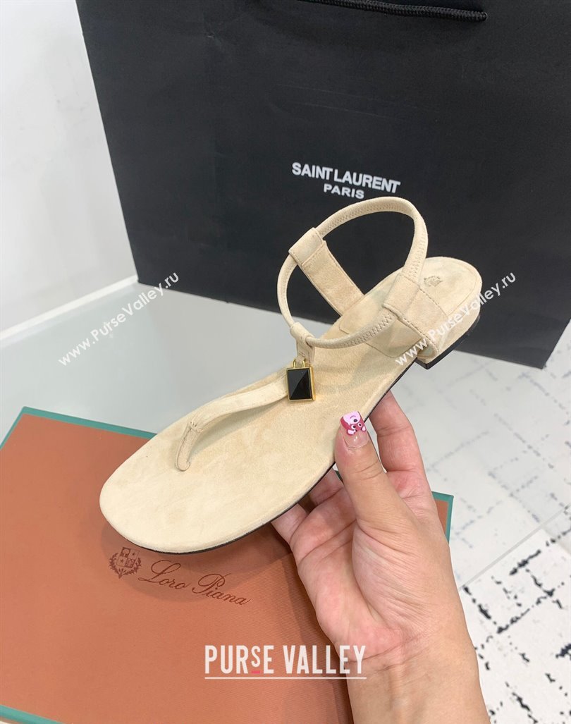 Loro Piana Mindi Suede Flat Thong Sandal Beige 2024 0724 (KER-240724064)