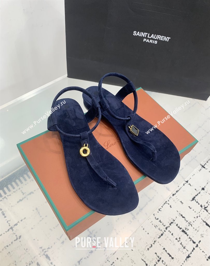 Loro Piana Mindi Suede Flat Thong Sandal Dark Blue 2024 0724 (KER-240724065)