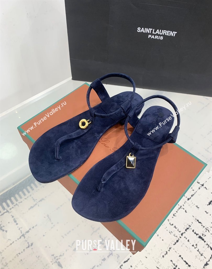 Loro Piana Mindi Suede Flat Thong Sandal Dark Blue 2024 0724 (KER-240724065)