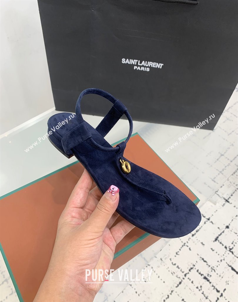 Loro Piana Mindi Suede Flat Thong Sandal Dark Blue 2024 0724 (KER-240724065)