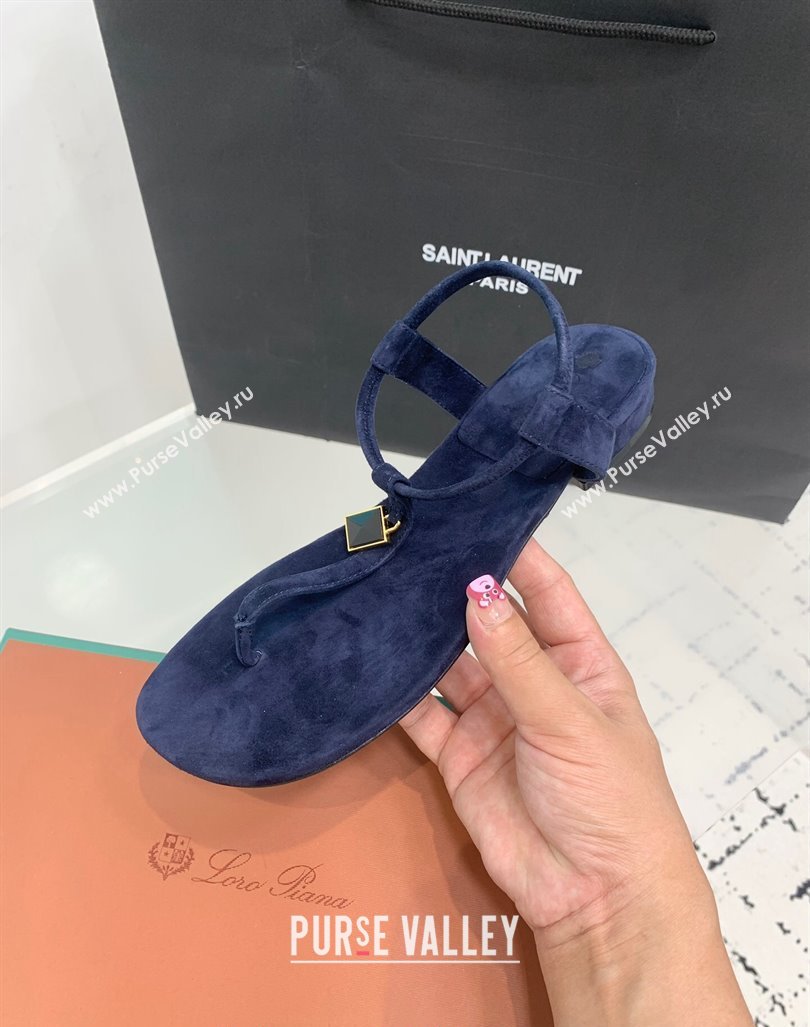 Loro Piana Mindi Suede Flat Thong Sandal Dark Blue 2024 0724 (KER-240724065)