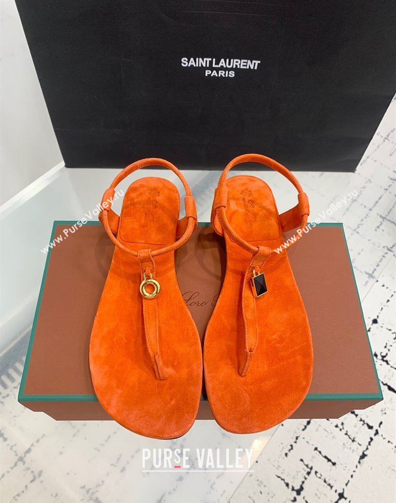 Loro Piana Mindi Suede Flat Thong Sandal Orange 2024 0724 (KER-240724066)