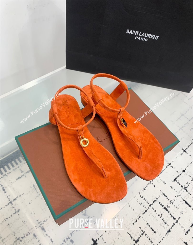 Loro Piana Mindi Suede Flat Thong Sandal Orange 2024 0724 (KER-240724066)