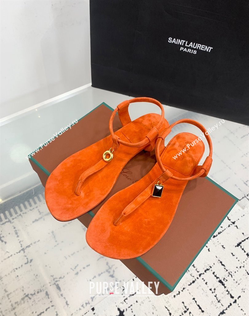 Loro Piana Mindi Suede Flat Thong Sandal Orange 2024 0724 (KER-240724066)