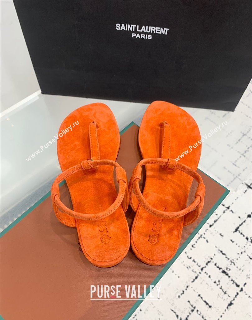 Loro Piana Mindi Suede Flat Thong Sandal Orange 2024 0724 (KER-240724066)