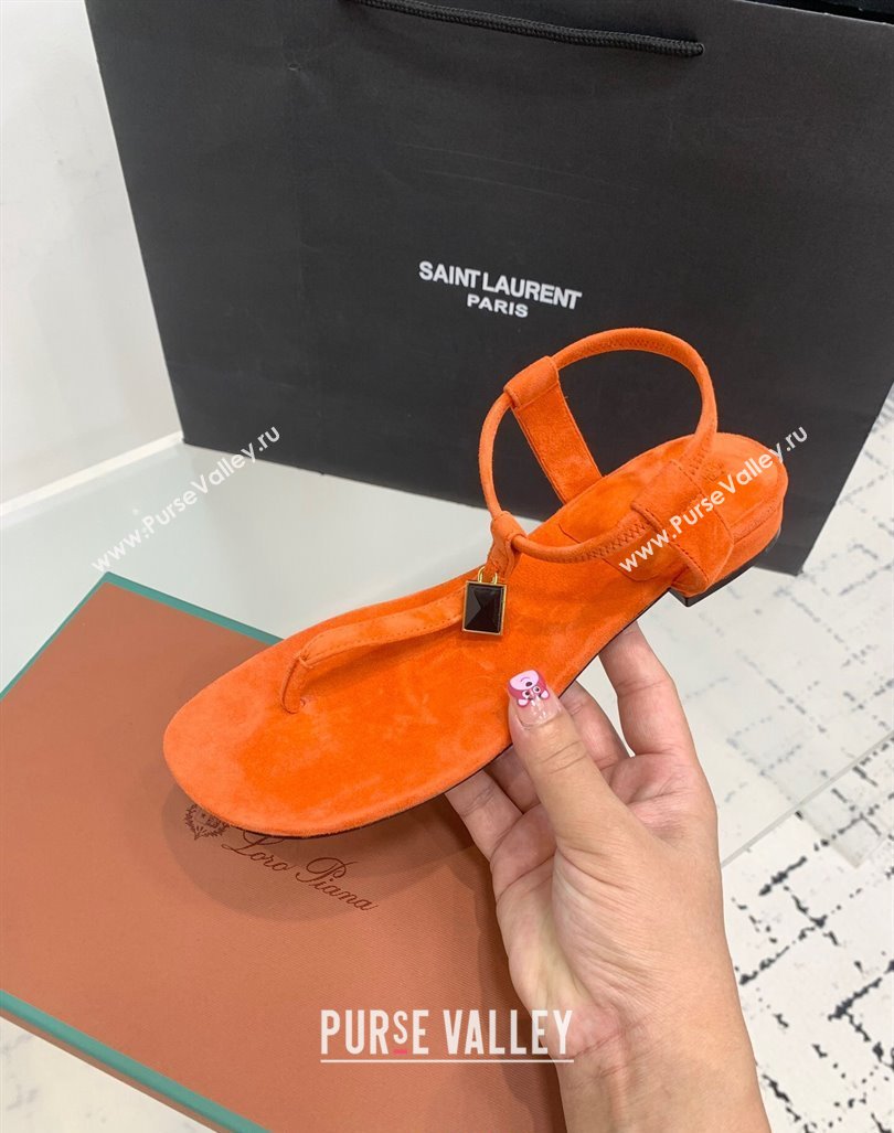 Loro Piana Mindi Suede Flat Thong Sandal Orange 2024 0724 (KER-240724066)