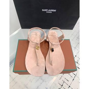 Loro Piana Mindi Suede Flat Thong Sandal Light Pink 2024 0724 (KER-240724067)