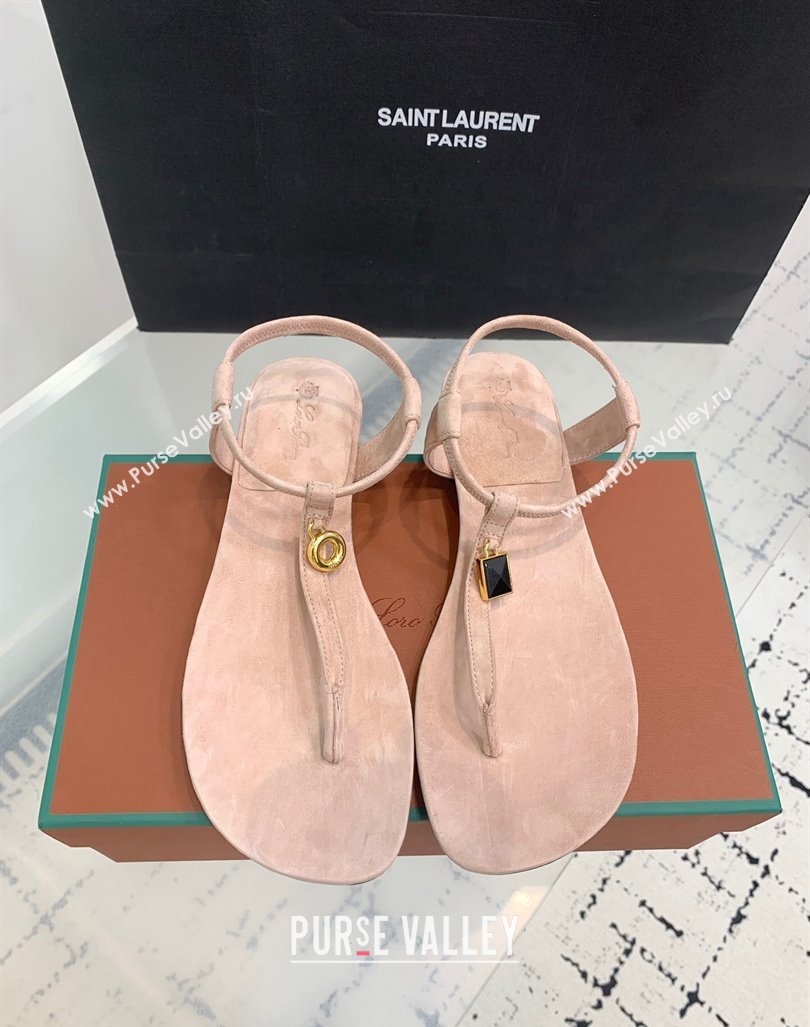 Loro Piana Mindi Suede Flat Thong Sandal Light Pink 2024 0724 (KER-240724067)