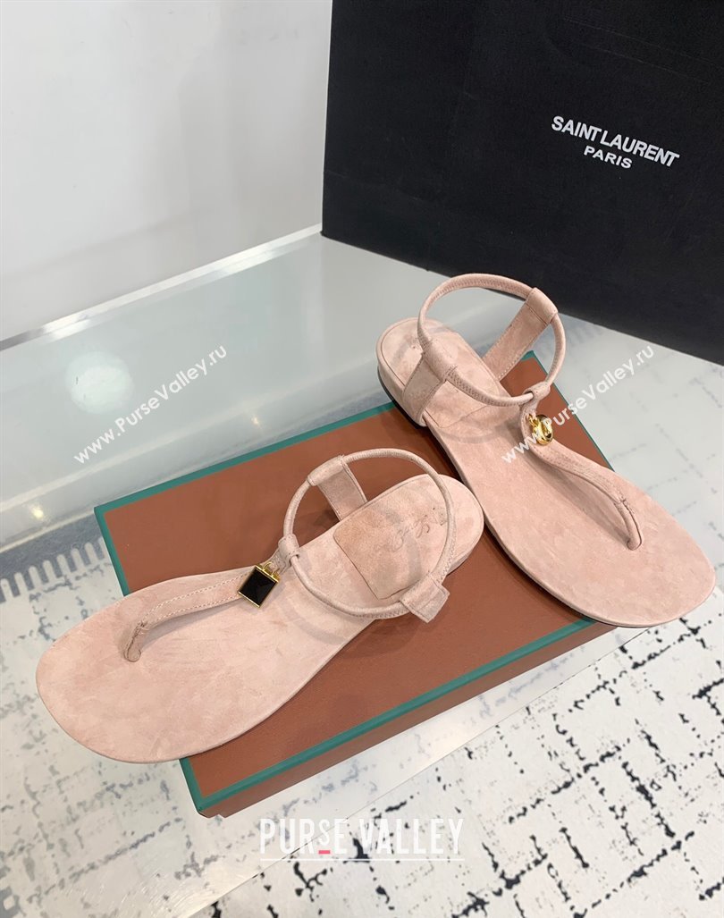 Loro Piana Mindi Suede Flat Thong Sandal Light Pink 2024 0724 (KER-240724067)