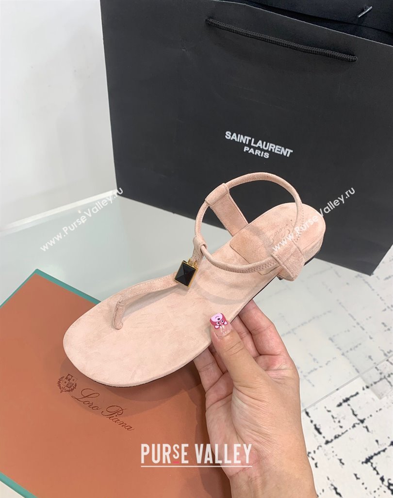 Loro Piana Mindi Suede Flat Thong Sandal Light Pink 2024 0724 (KER-240724067)