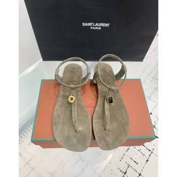 Loro Piana Mindi Suede Flat Thong Sandal Grey 2024 0724 (KER-240724068)