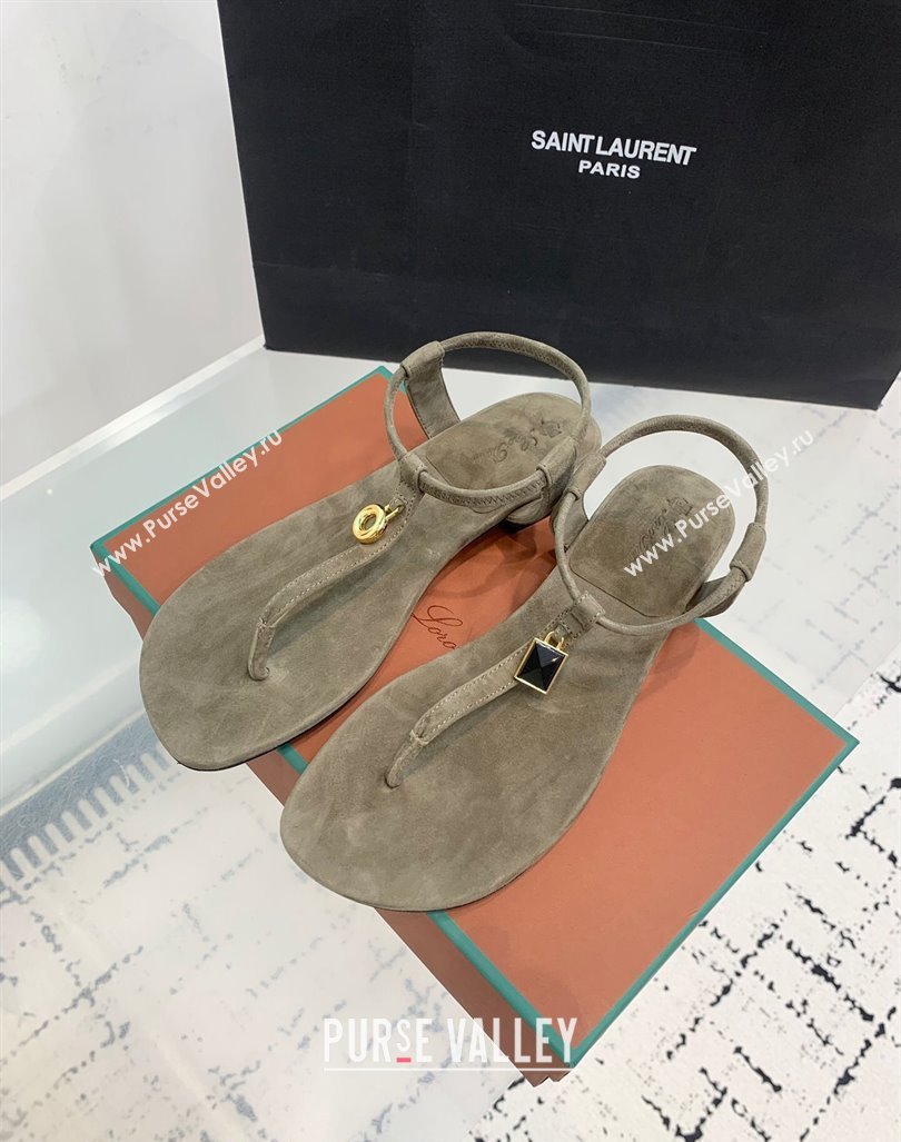 Loro Piana Mindi Suede Flat Thong Sandal Grey 2024 0724 (KER-240724068)