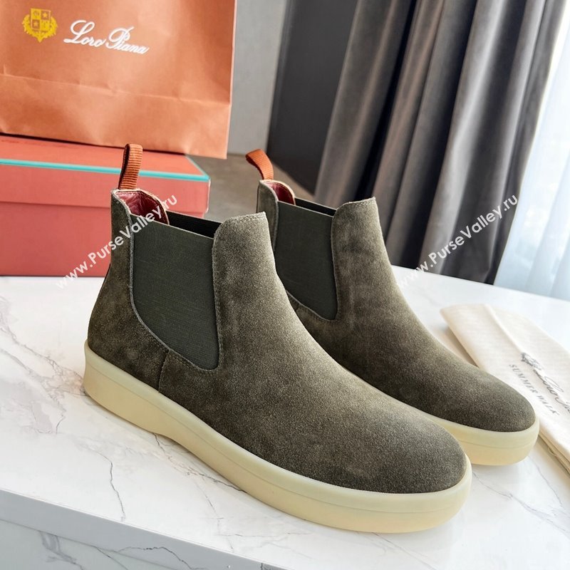 Loro Piana Mens Suede Ankle Boots Khaki Green 2024 0904 (MD-240904097)