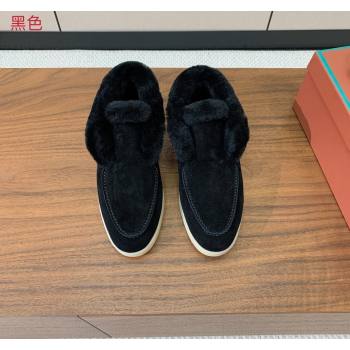 Loro Piana High-top Loafers in Suede and Wool Fur Black 2024 LP101102 (KL-241011058)