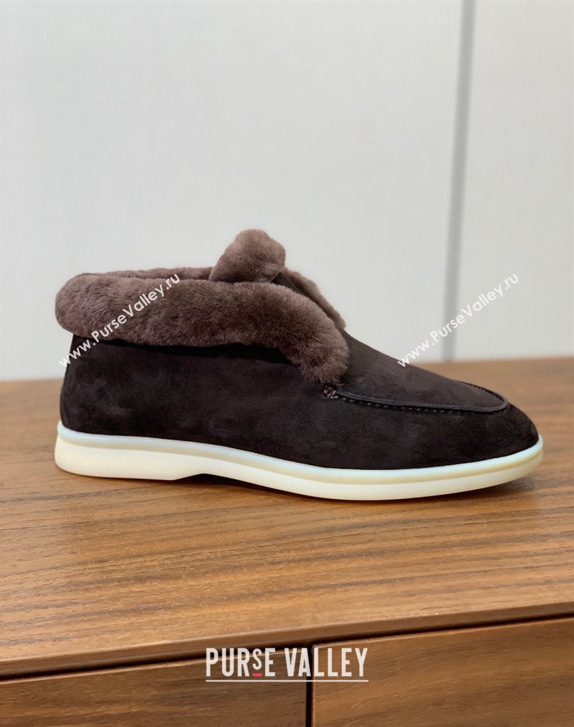 Loro Piana High-top Loafers in Suede and Wool Fur Coffee Brown 2024 LP101102 (KL-241011060)