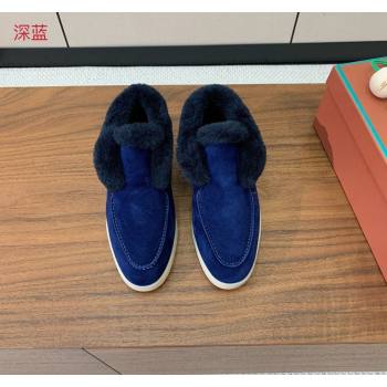 Loro Piana High-top Loafers in Suede and Wool Fur Deep Blue 2024 LP101102 (KL-241011062)