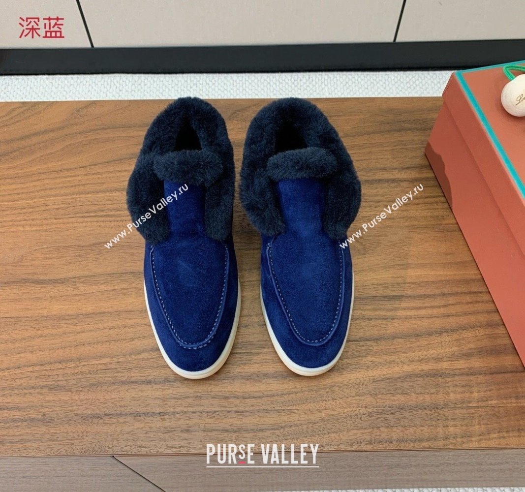 Loro Piana High-top Loafers in Suede and Wool Fur Deep Blue 2024 LP101102 (KL-241011062)